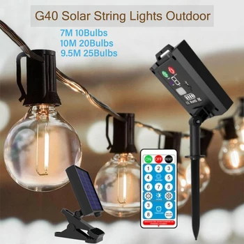 Солнечные струнные светильники G40 Наружные светильники для патио Светодиодные водонепроницаемые подвесные светильники на солнечных батареях с небьющимся покрытием на Рождество