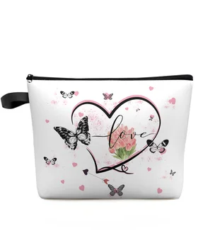 День Святого Валентина, Любовь, Бабочки, Цветы, косметичка большой емкости, Портативная сумка для хранения макияжа, женский водонепроницаемый пенал