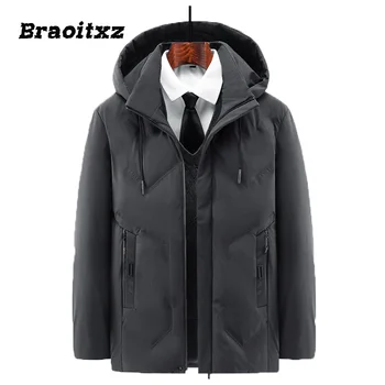 2023, Новая мужская мода, Повседневная, Ветрозащитная, Сохраняющая тепло, Утепленная куртка, пальто, Водоотталкивающая Съемная куртка с капюшоном